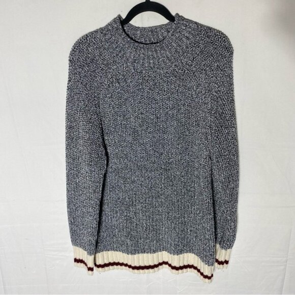 SOLD-DKR Cottage Collection Grey Cream Red Knit Crew Neck Cabin Sweater M - Picture 1 of 15